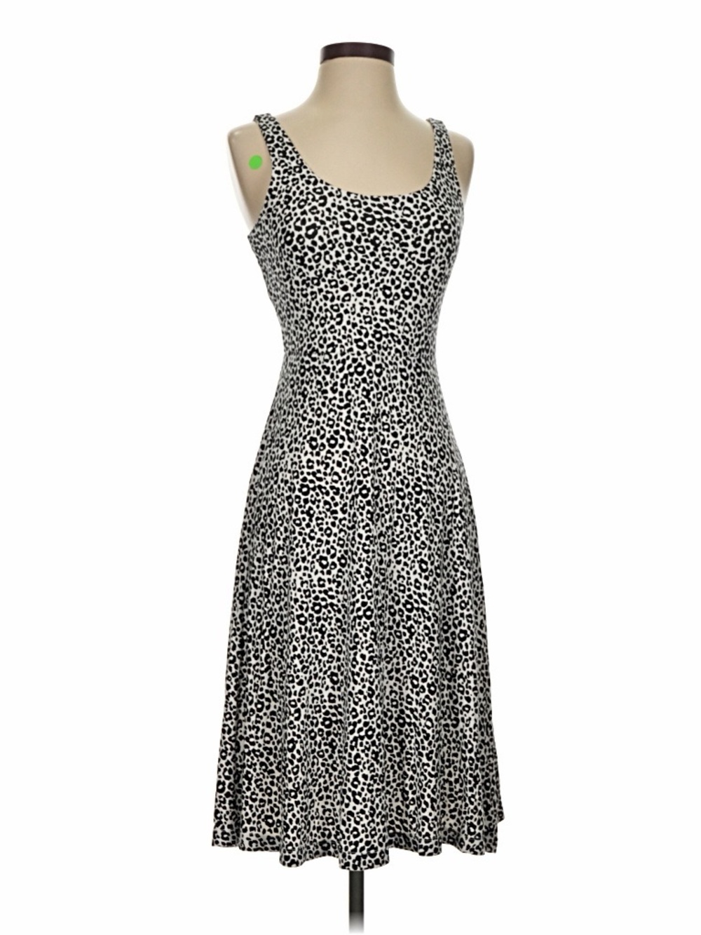 Sleeveless Black and White Leopard Print Midi Dress